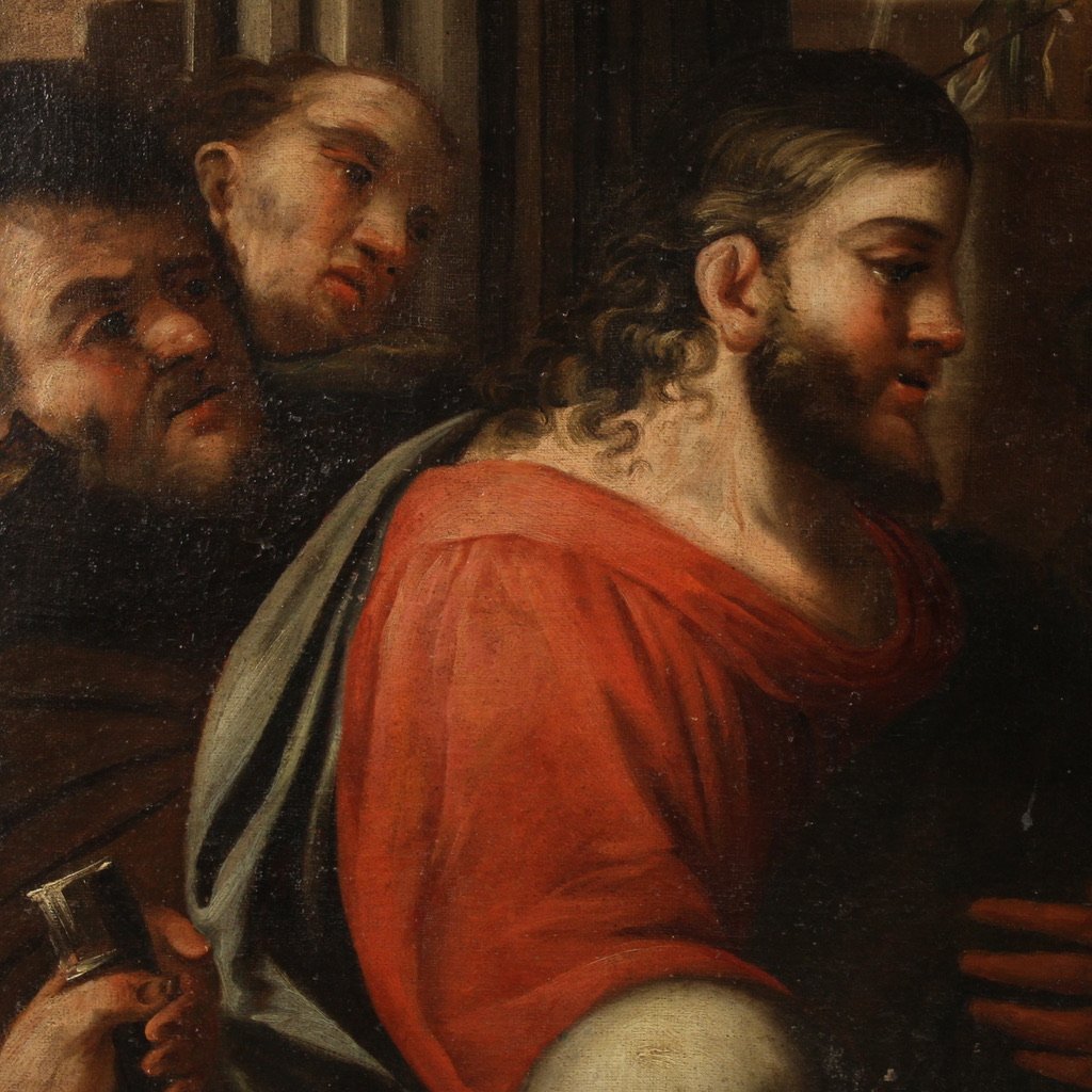 Antico dipinto italiano Cristo e L'adultera del XVIII secolo-photo-2