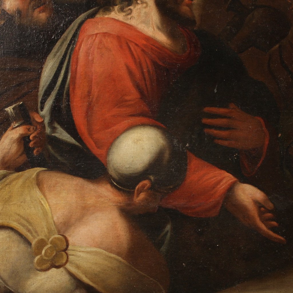 Antico dipinto italiano Cristo e L'adultera del XVIII secolo-photo-3