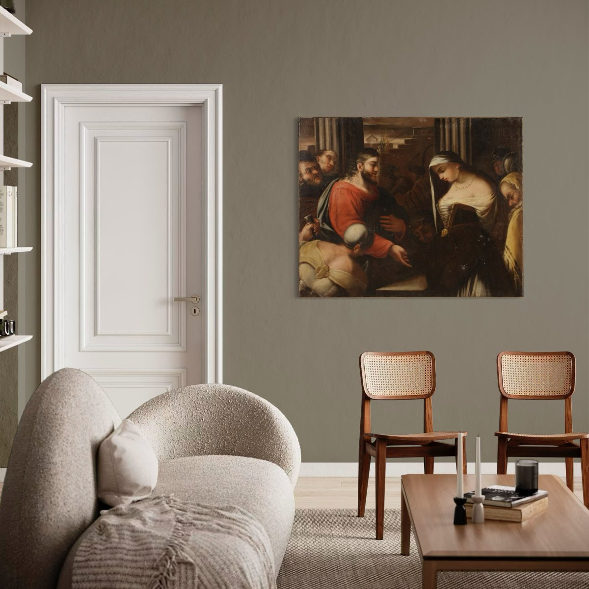 Antico dipinto italiano Cristo e L'adultera del XVIII secolo-photo-4