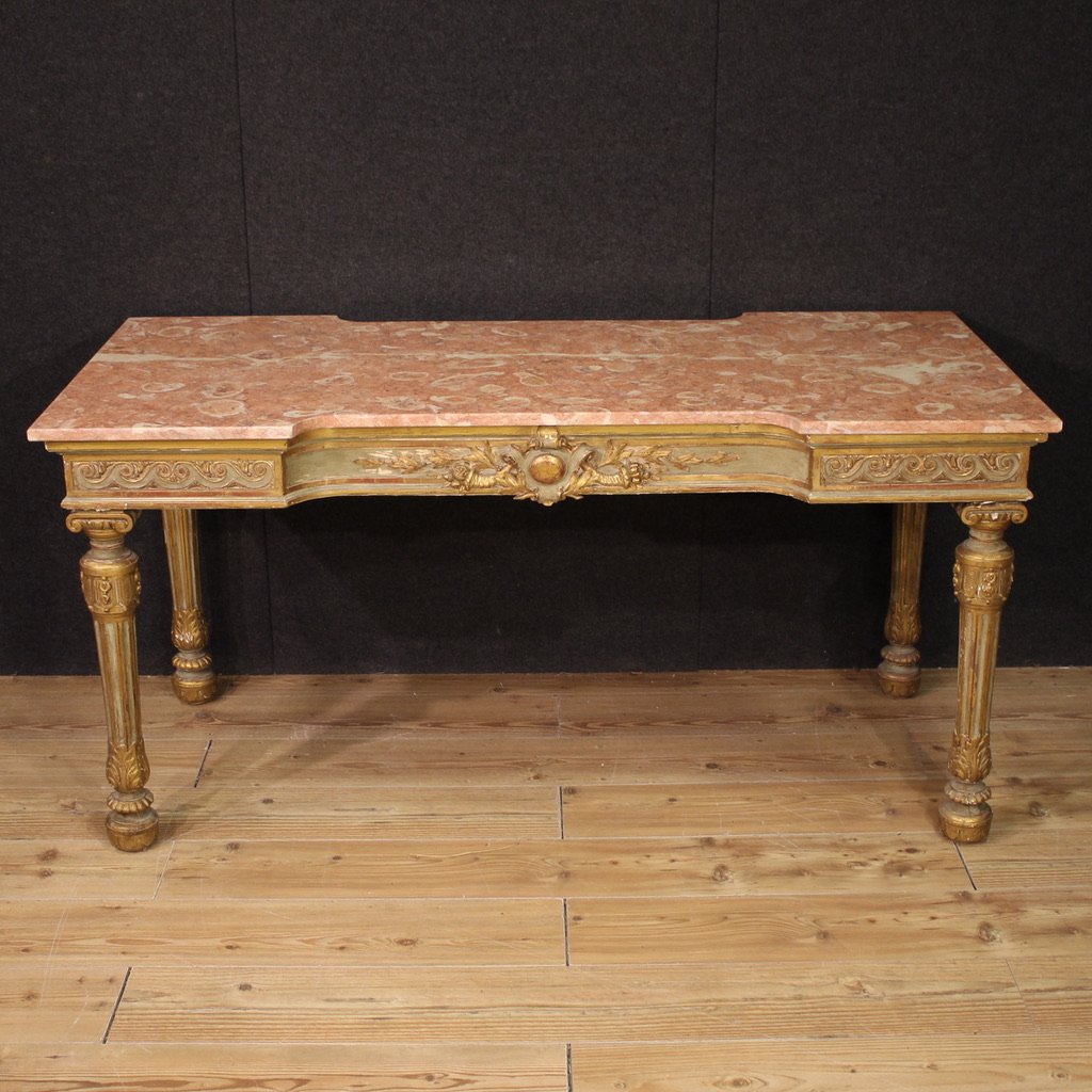 Tavolo console italiano laccato con piano in marmo del XX secolo-photo-2