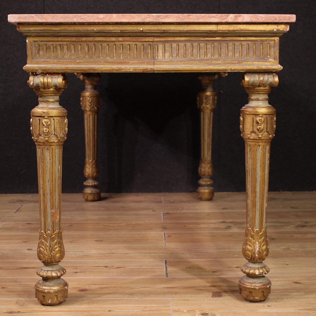 Tavolo console italiano laccato con piano in marmo del XX secolo-photo-3