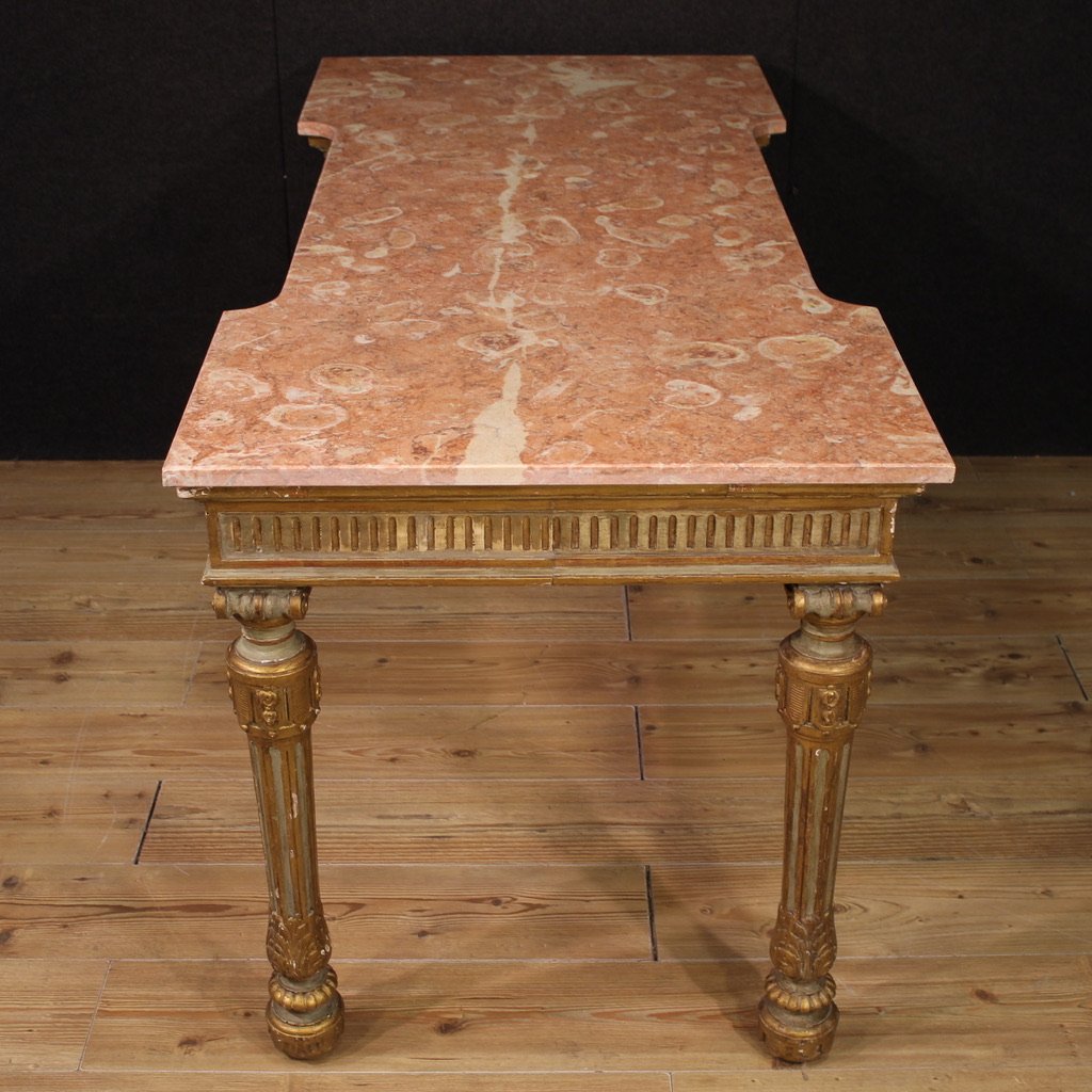Tavolo console italiano laccato con piano in marmo del XX secolo-photo-1
