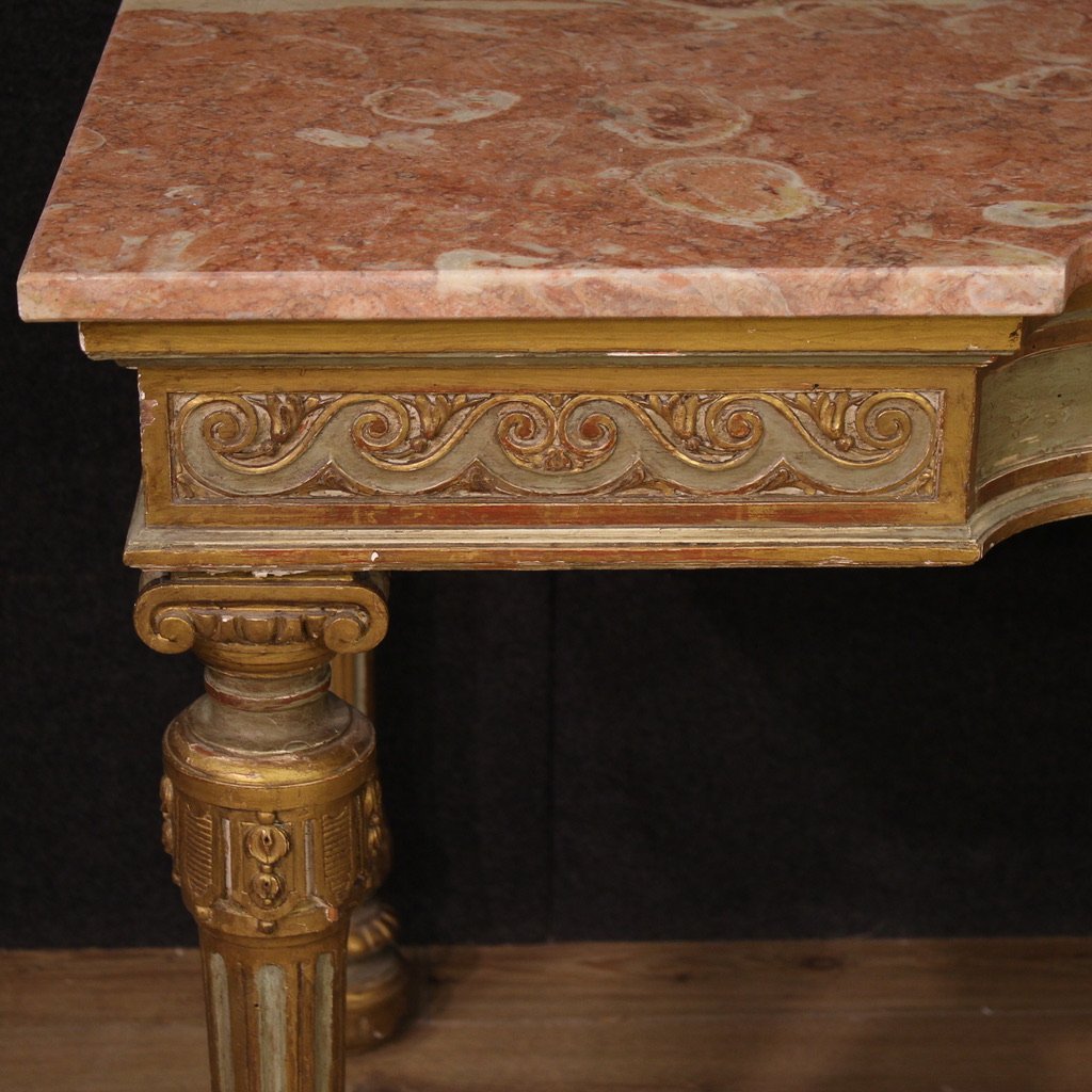 Tavolo console italiano laccato con piano in marmo del XX secolo-photo-2