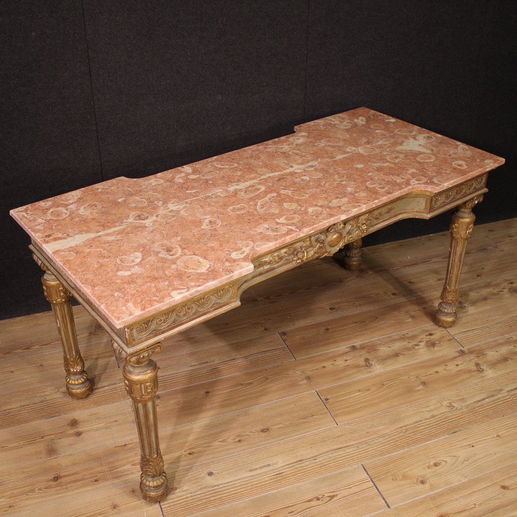 Tavolo console italiano laccato con piano in marmo del XX secolo-photo-5