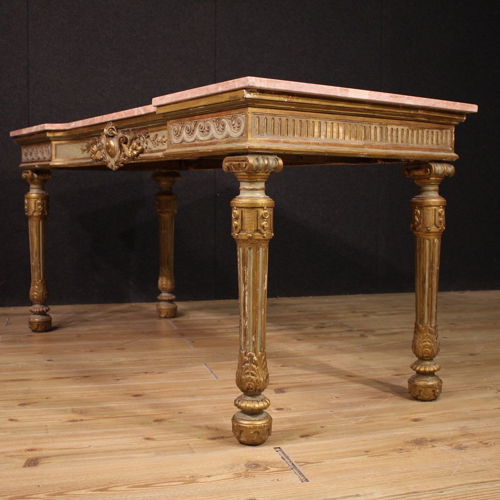 Tavolo console italiano laccato con piano in marmo del XX secolo-photo-7