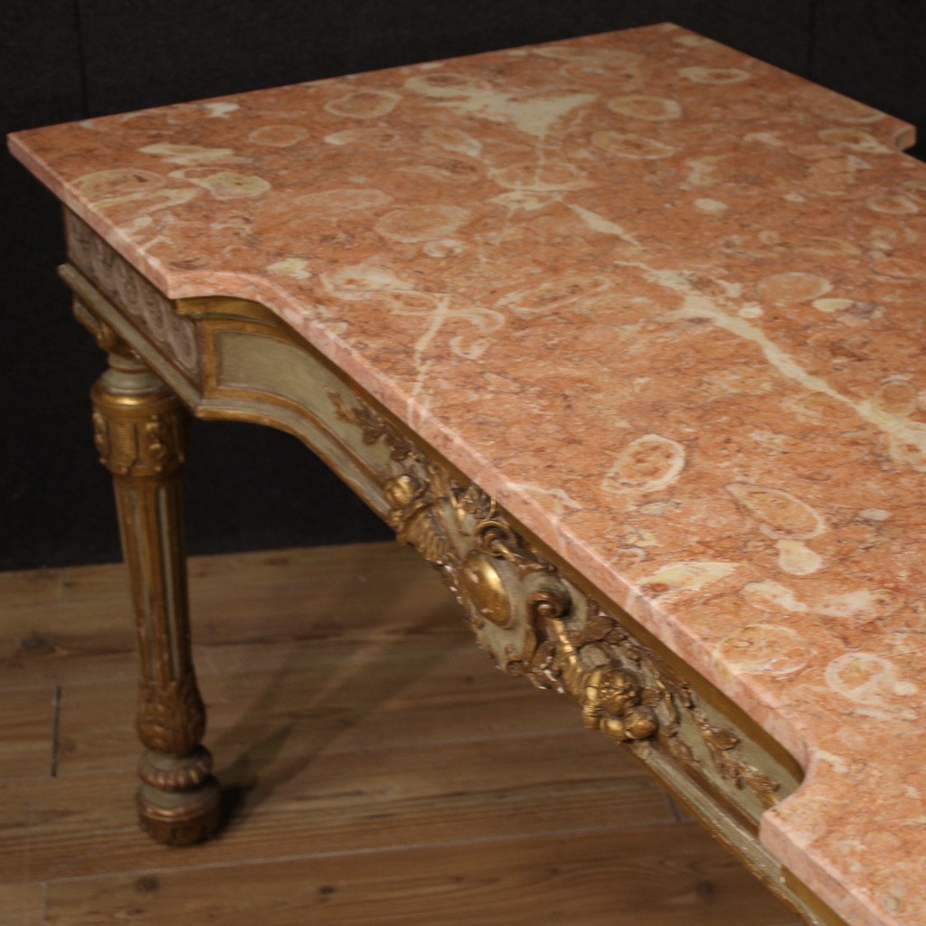 Tavolo console italiano laccato con piano in marmo del XX secolo-photo-8