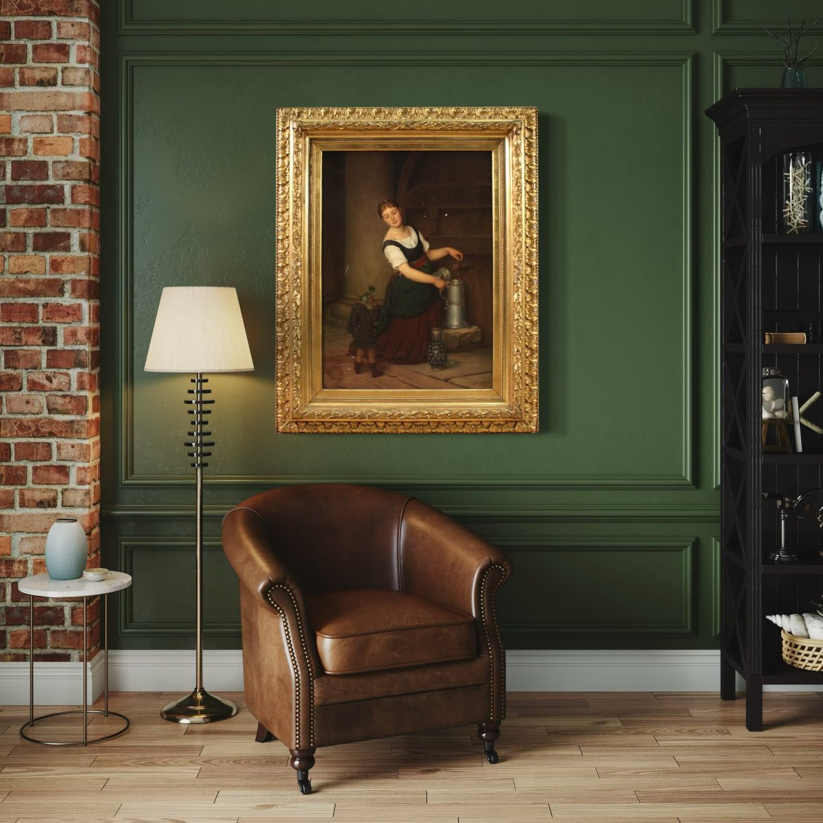 Dipinto firmato G. Spangerberg e datato 1886, scena d'interno-photo-5