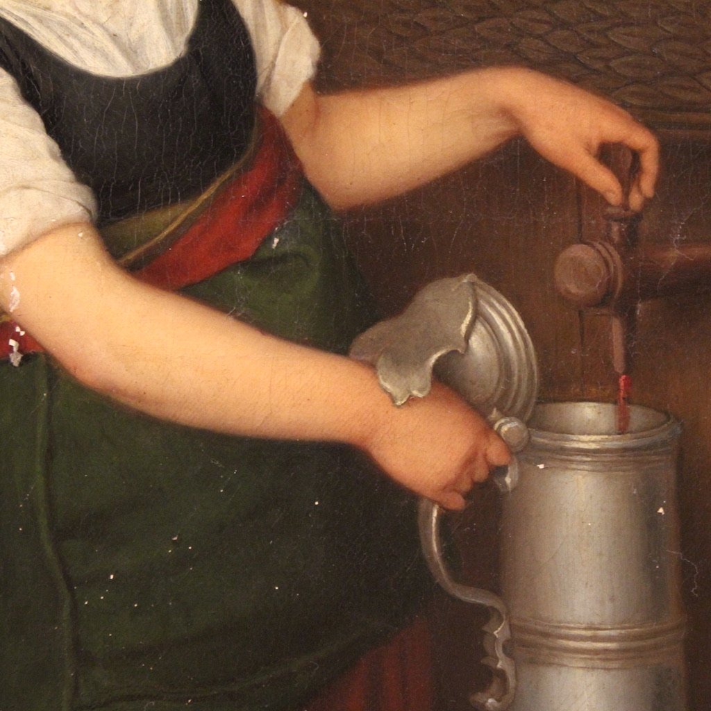 Dipinto firmato G. Spangerberg e datato 1886, scena d'interno-photo-6