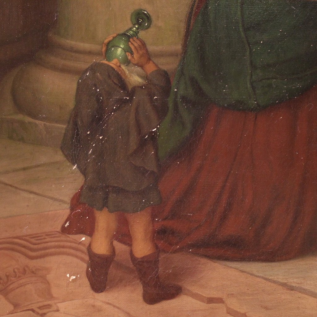 Dipinto firmato G. Spangerberg e datato 1886, scena d'interno-photo-7