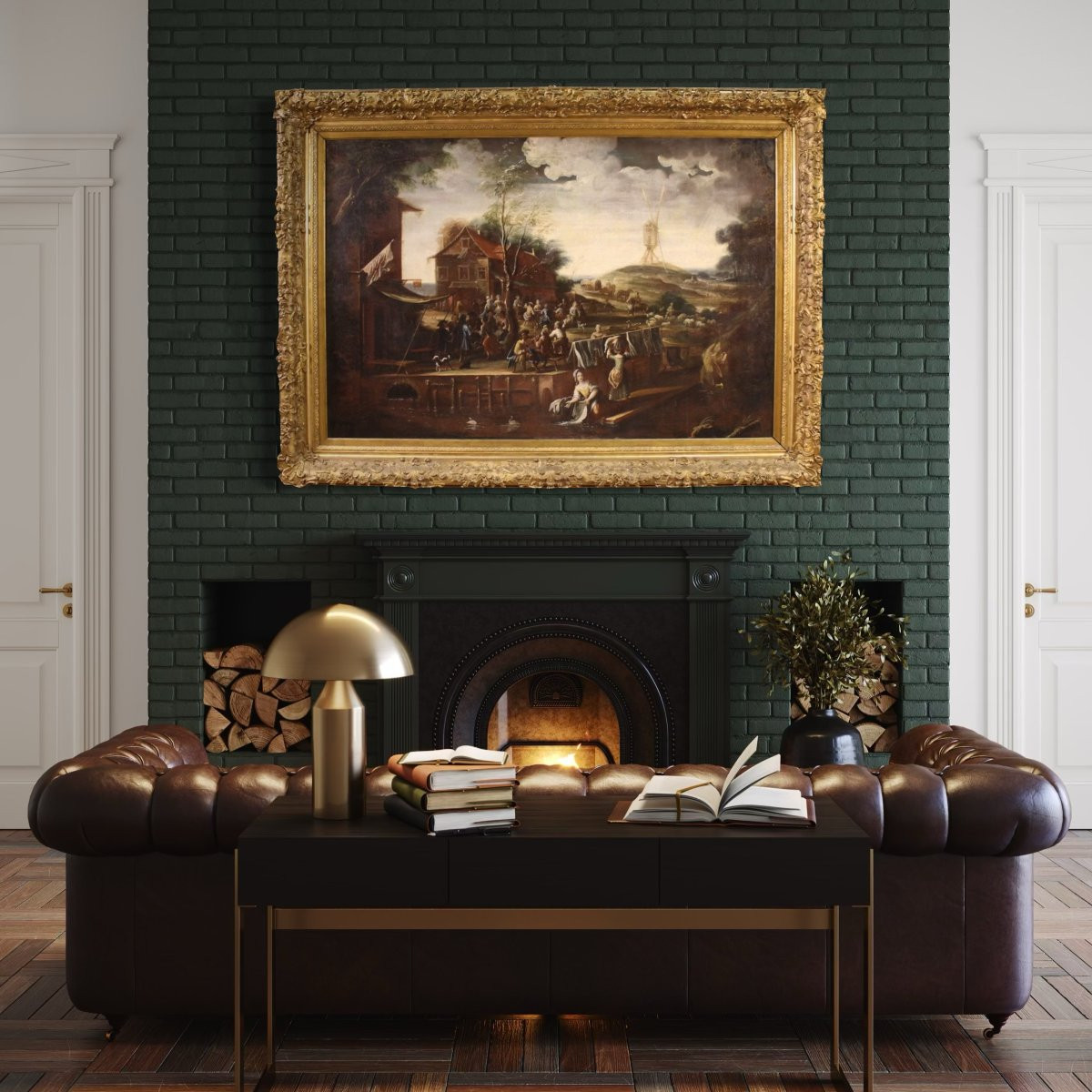 Grande dipinto paesaggio fiammingo del XVII secolo, festa del villaggio-photo-2