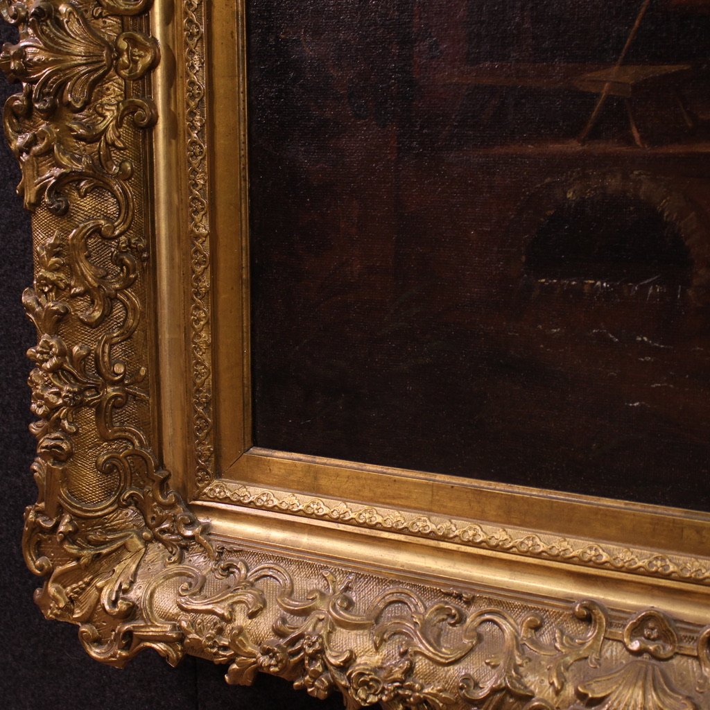 Grande dipinto paesaggio fiammingo del XVII secolo, festa del villaggio-photo-6