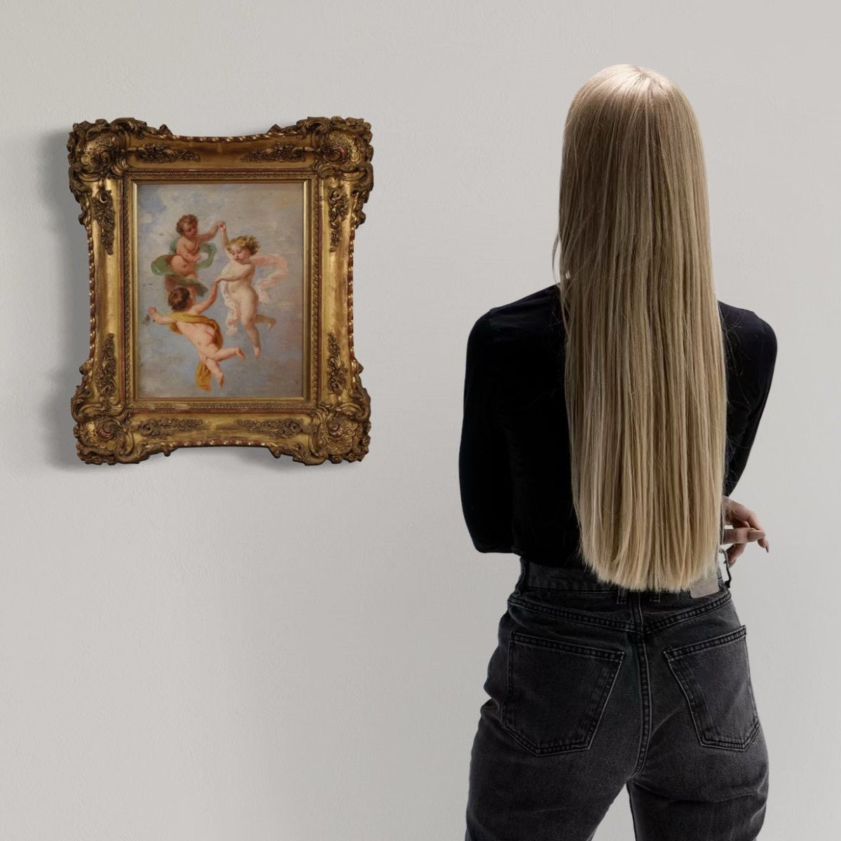 Dipinto italiano gioco di putti del XIX secolo-photo-2