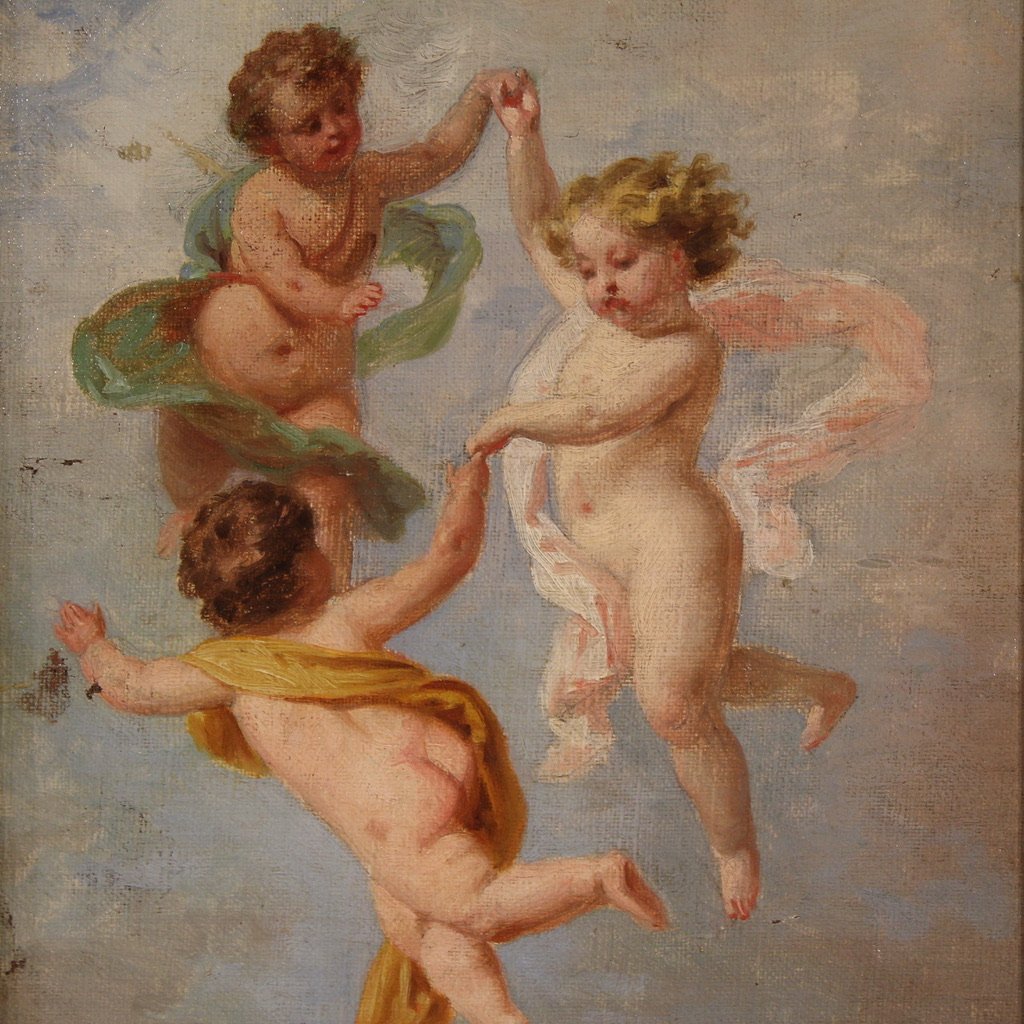 Dipinto italiano gioco di putti del XIX secolo-photo-4