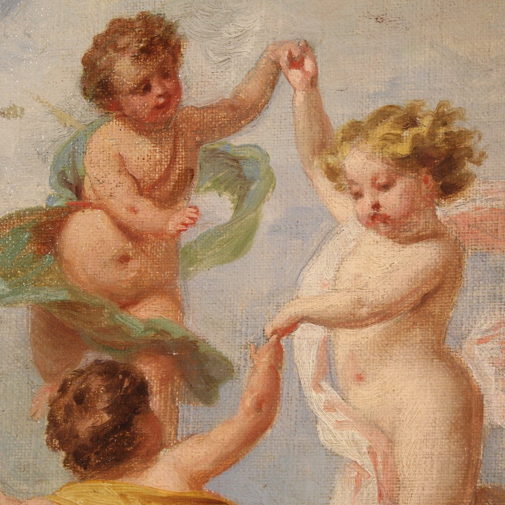 Dipinto italiano gioco di putti del XIX secolo-photo-2