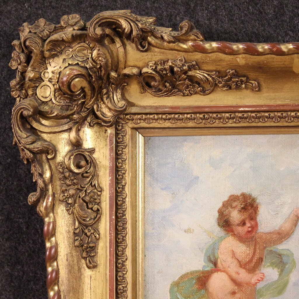 Dipinto italiano gioco di putti del XIX secolo-photo-3