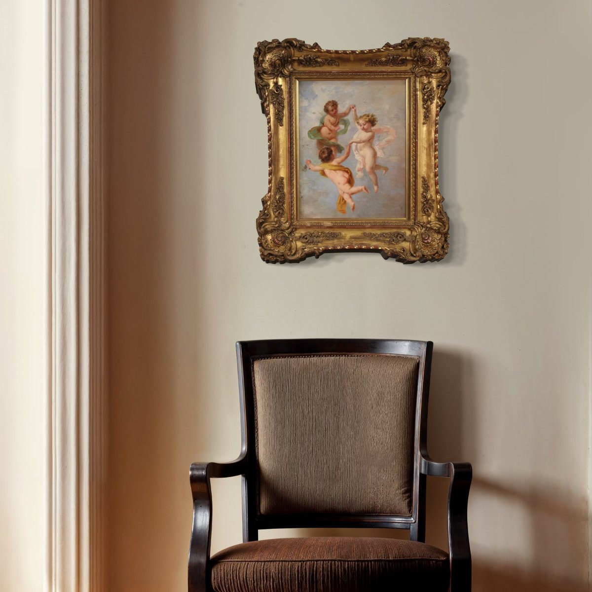 Dipinto italiano gioco di putti del XIX secolo-photo-4