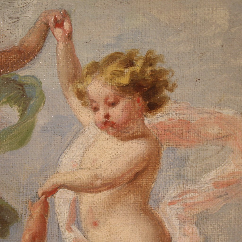 Dipinto italiano gioco di putti del XIX secolo-photo-7