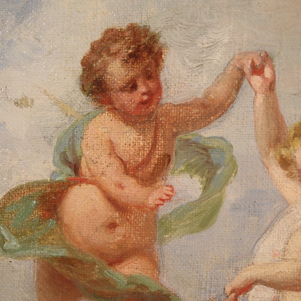 Dipinto italiano gioco di putti del XIX secolo-photo-8