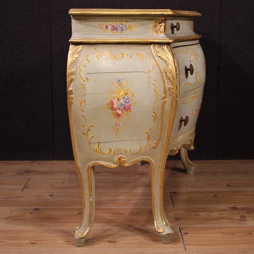 Comò veneziano laccato, dipinto e dorato del XX secolo-photo-1