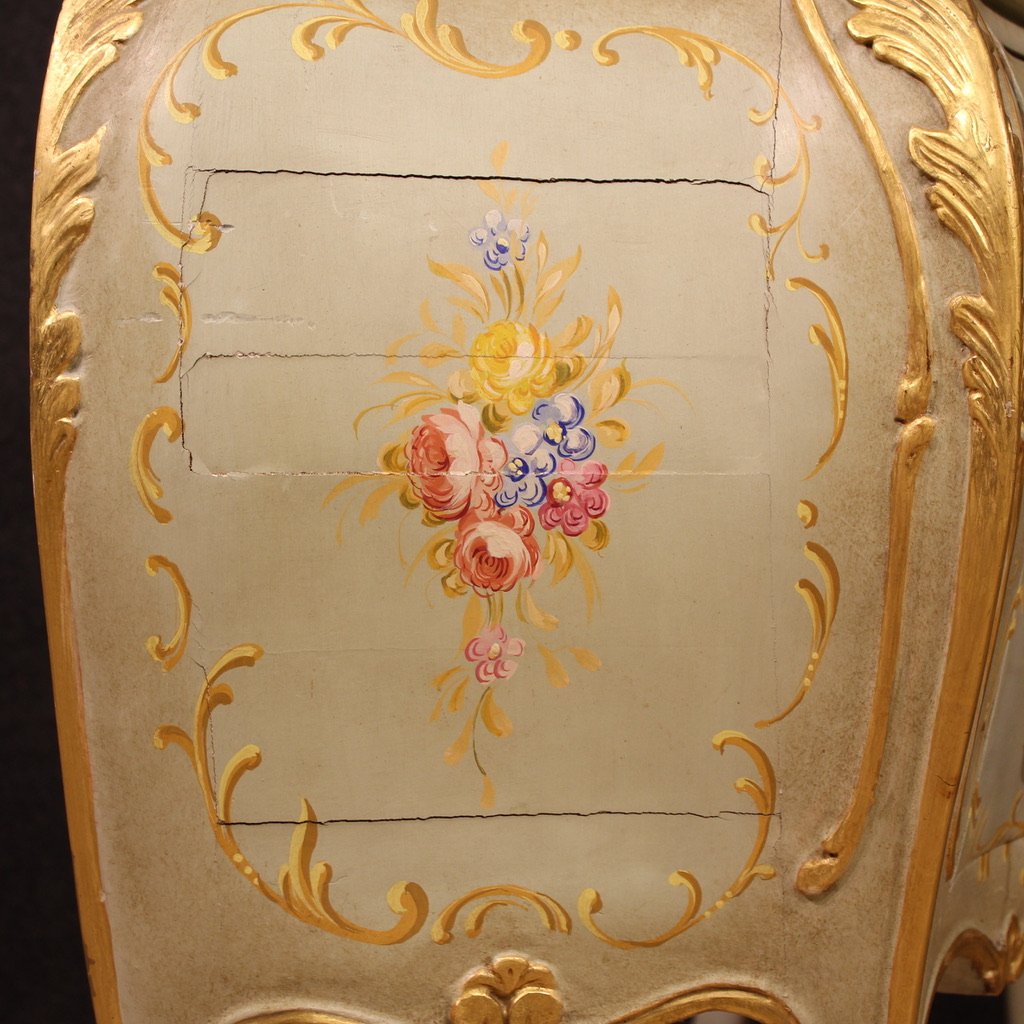 Comò veneziano laccato, dipinto e dorato del XX secolo-photo-2