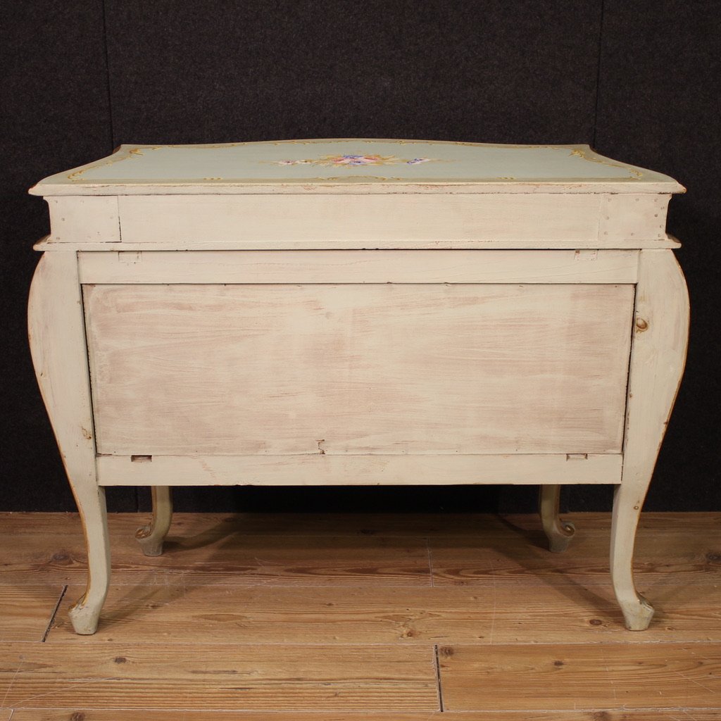 Comò veneziano laccato, dipinto e dorato del XX secolo-photo-4