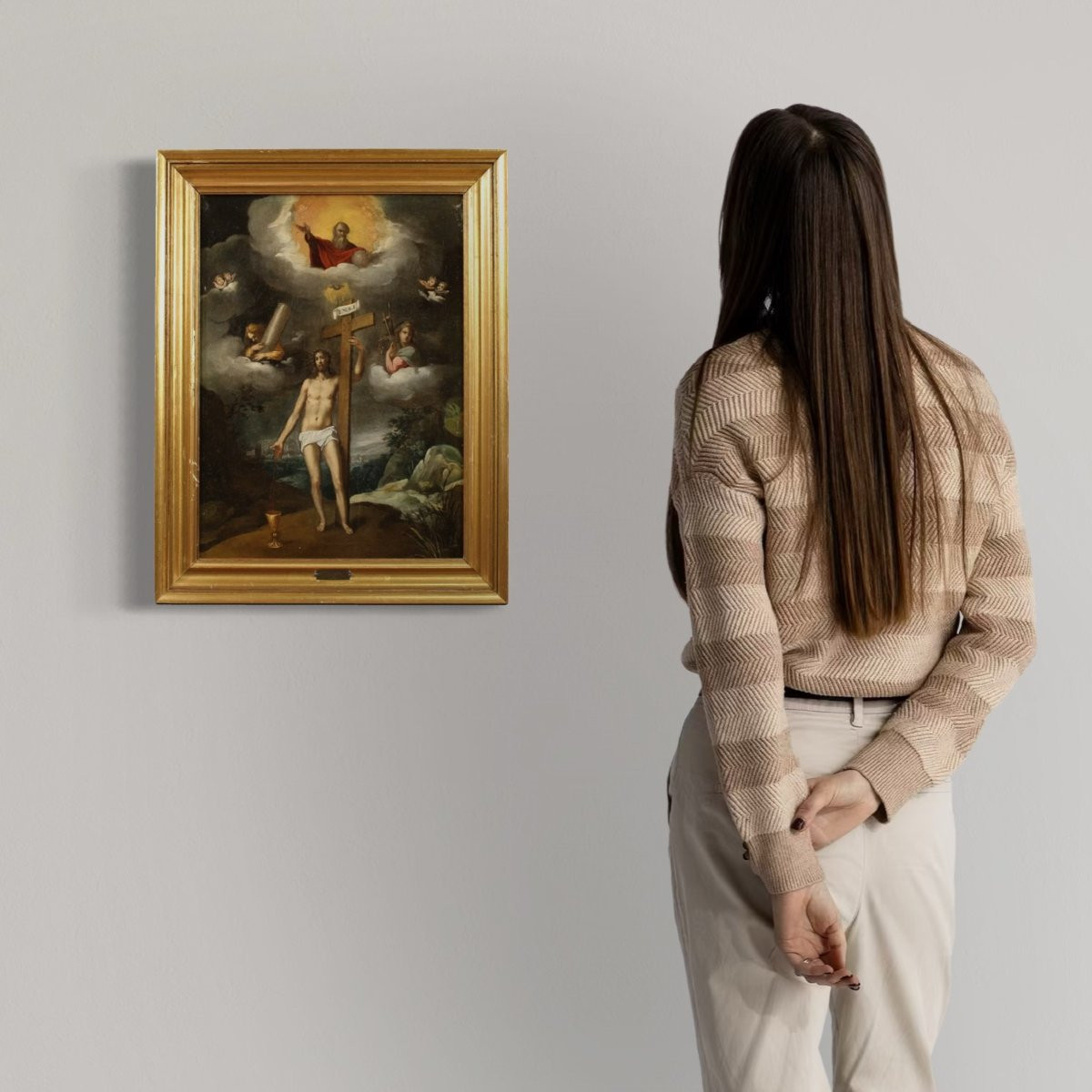 Antico dipinto italiano religioso Cristo risorto del XVII secolo-photo-2