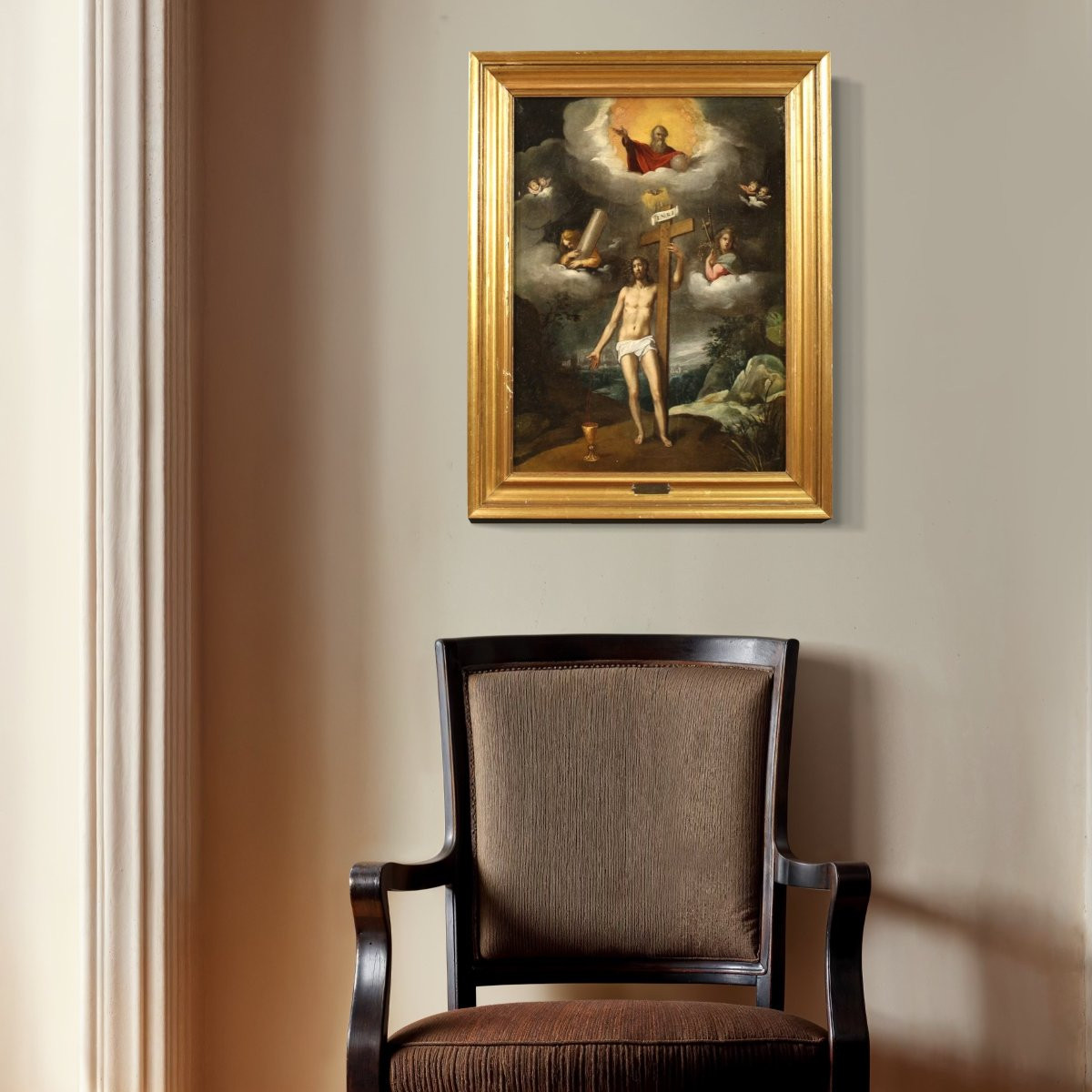 Antico dipinto italiano religioso Cristo risorto del XVII secolo-photo-1