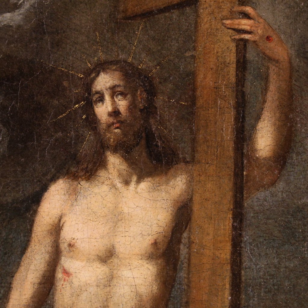 Antico dipinto italiano religioso Cristo risorto del XVII secolo-photo-2