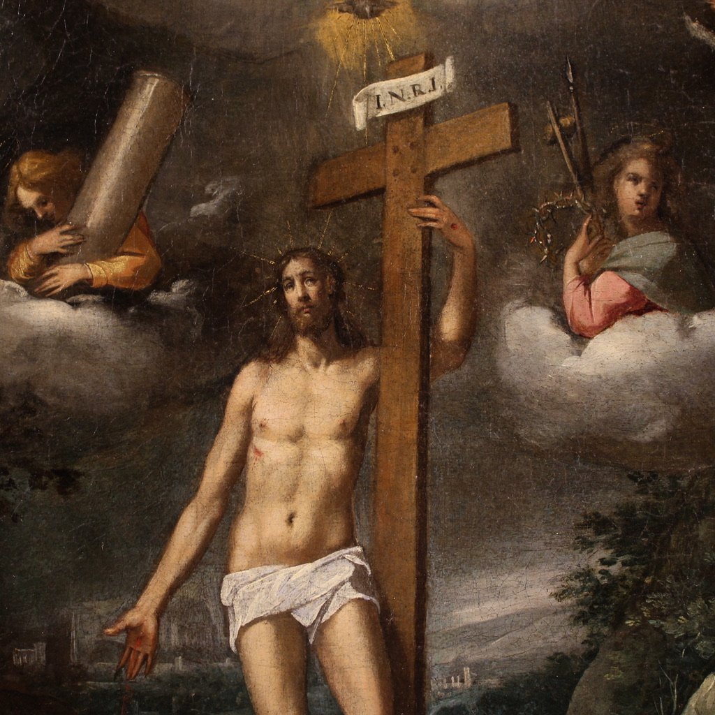 Antico dipinto italiano religioso Cristo risorto del XVII secolo-photo-3