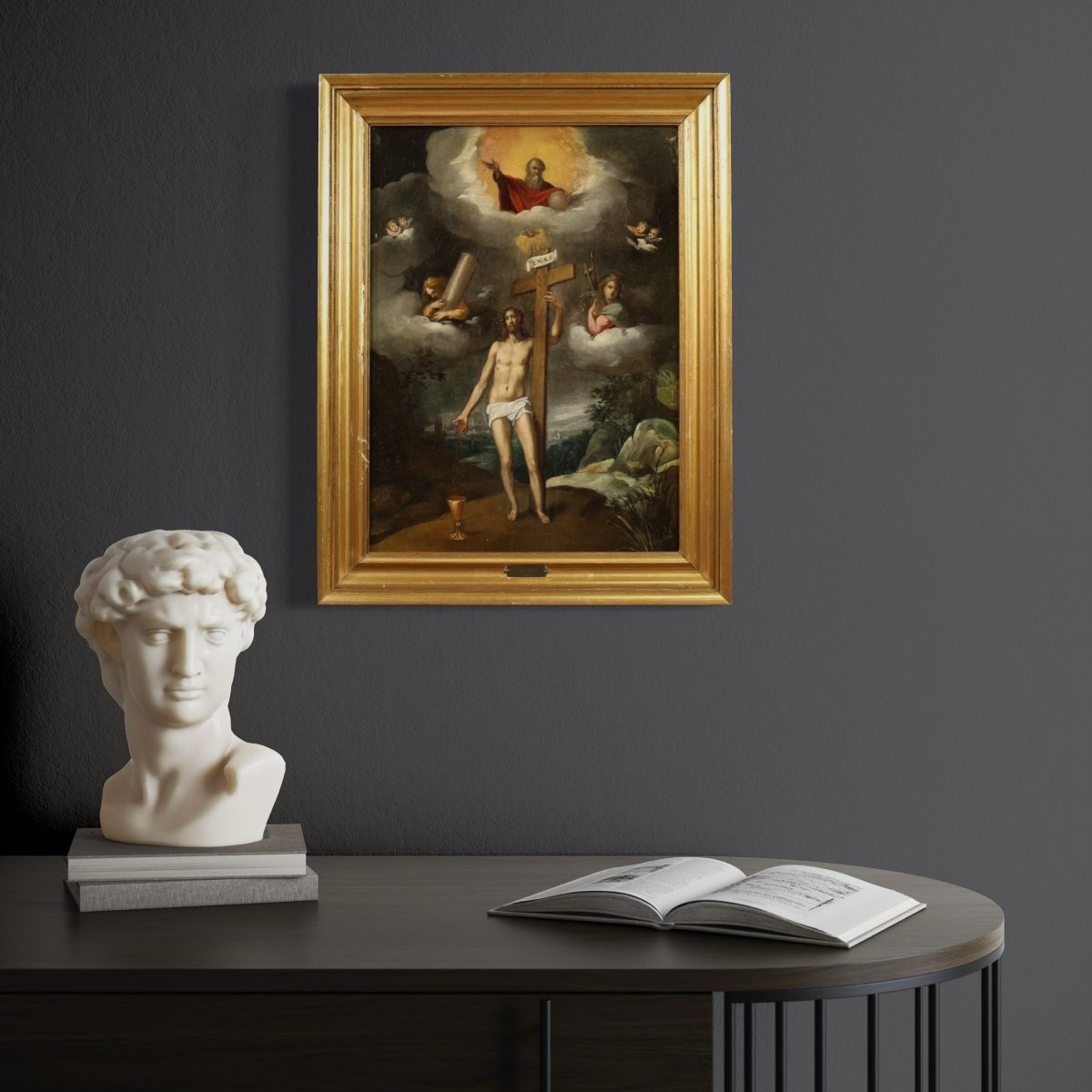 Antico dipinto italiano religioso Cristo risorto del XVII secolo-photo-5