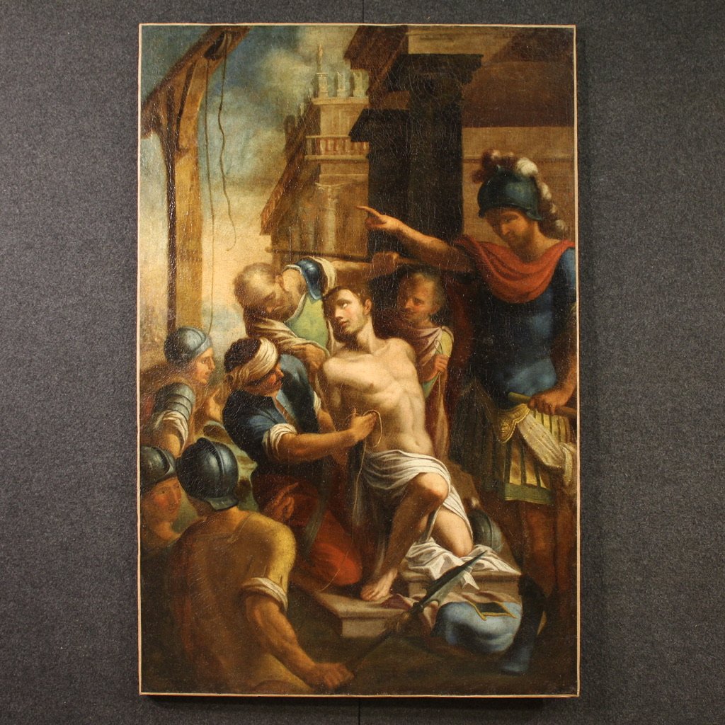 Grande dipinto religioso del XVII secolo, San Sebastiano-photo-2