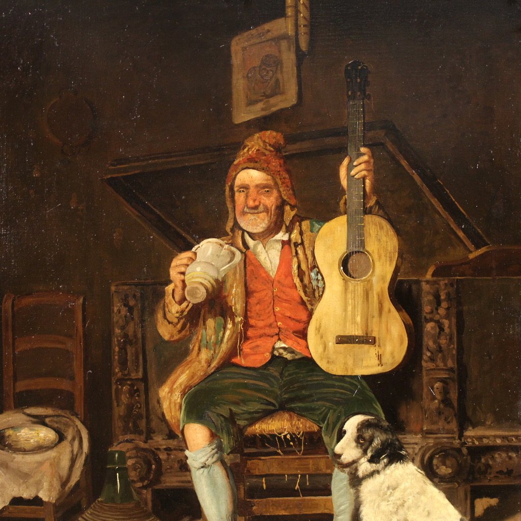 Antico dipinto italiano scena di genere del XIX secolo-photo-2