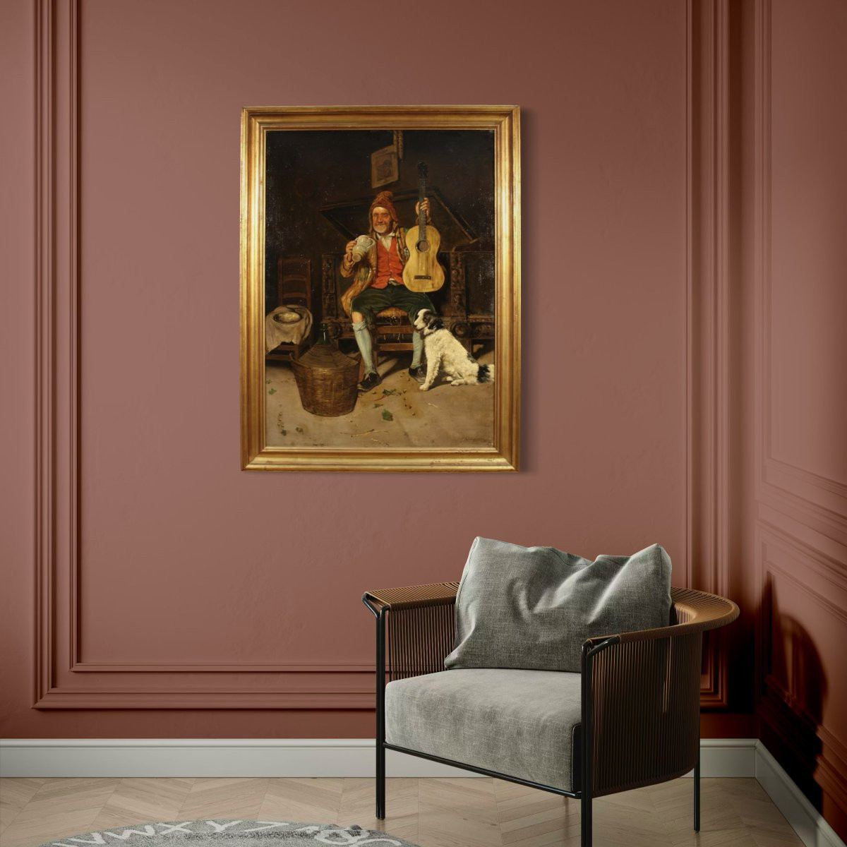 Antico dipinto italiano scena di genere del XIX secolo-photo-5