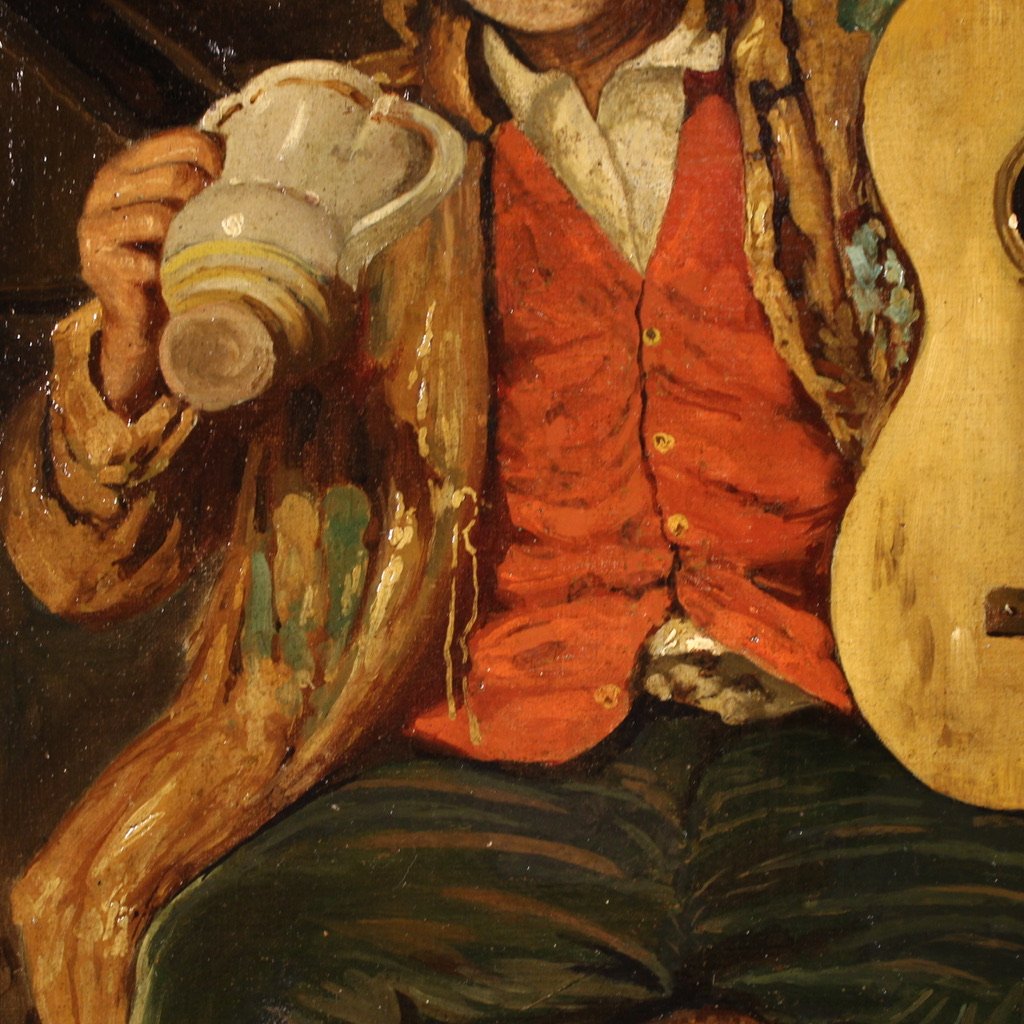 Antico dipinto italiano scena di genere del XIX secolo-photo-8