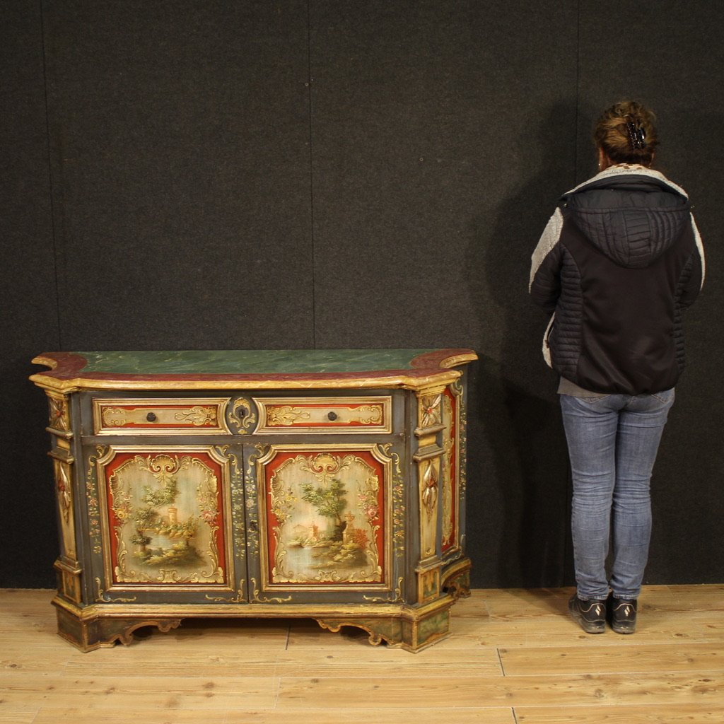 Credenza veneta laccata e dipinta del XX secolo-photo-2