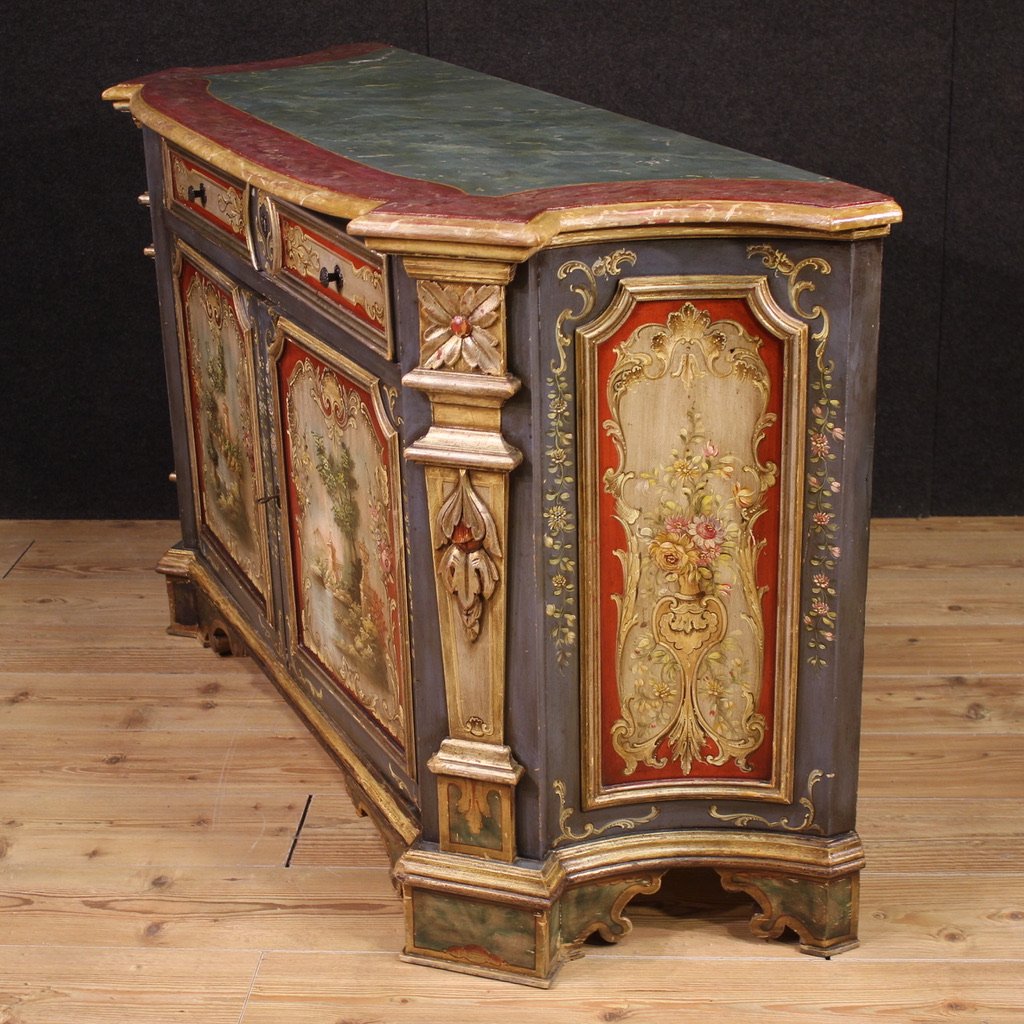 Credenza veneta laccata e dipinta del XX secolo-photo-4