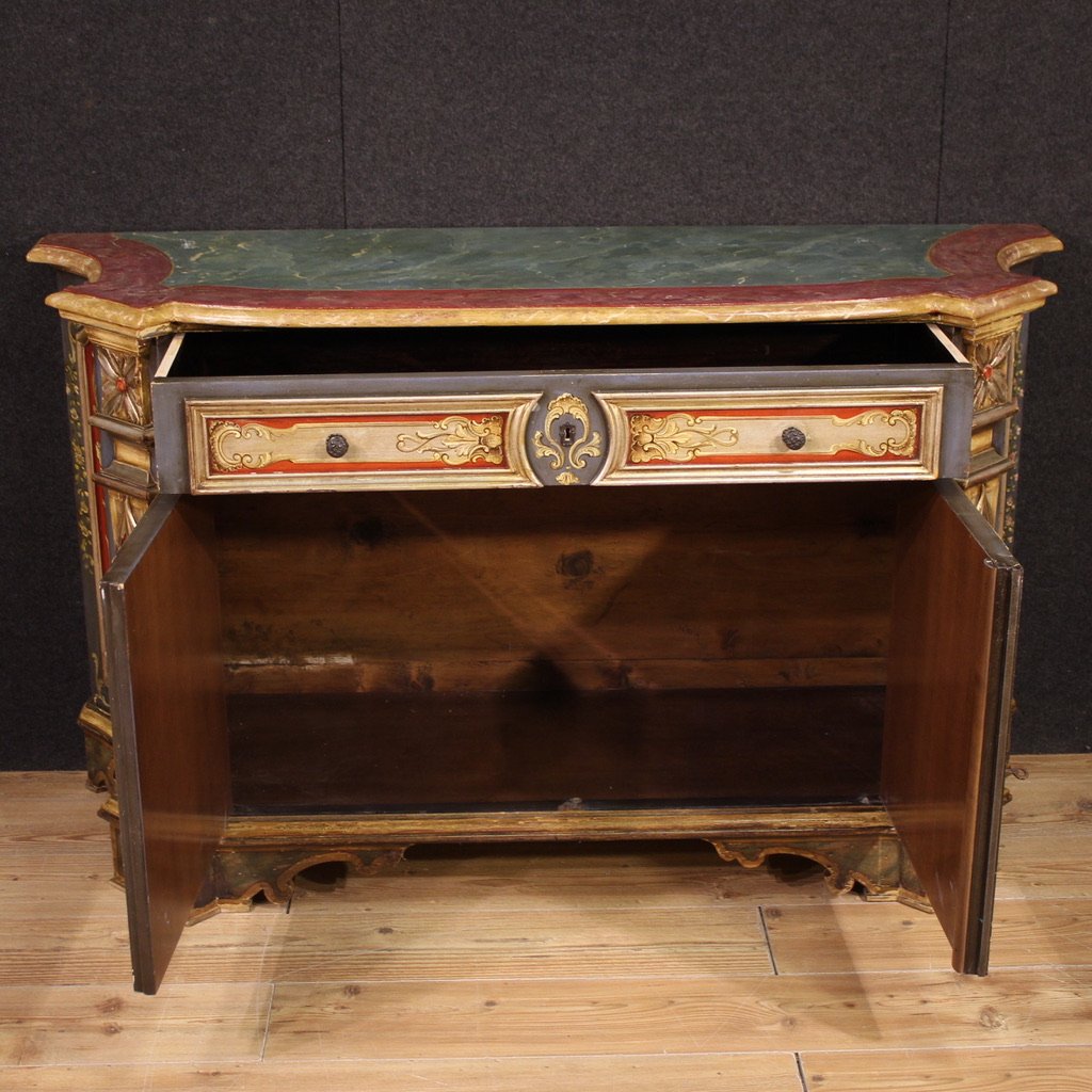 Credenza veneta laccata e dipinta del XX secolo-photo-2