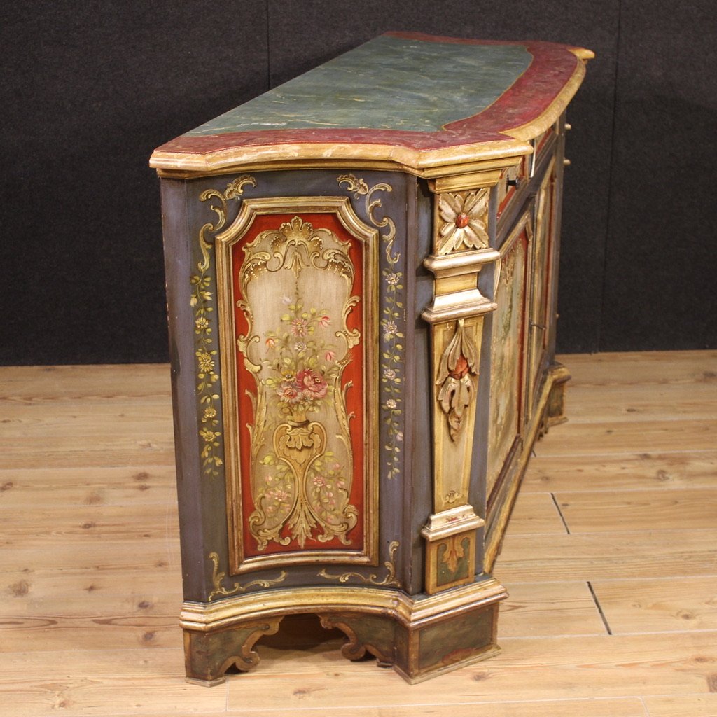 Credenza veneta laccata e dipinta del XX secolo-photo-3