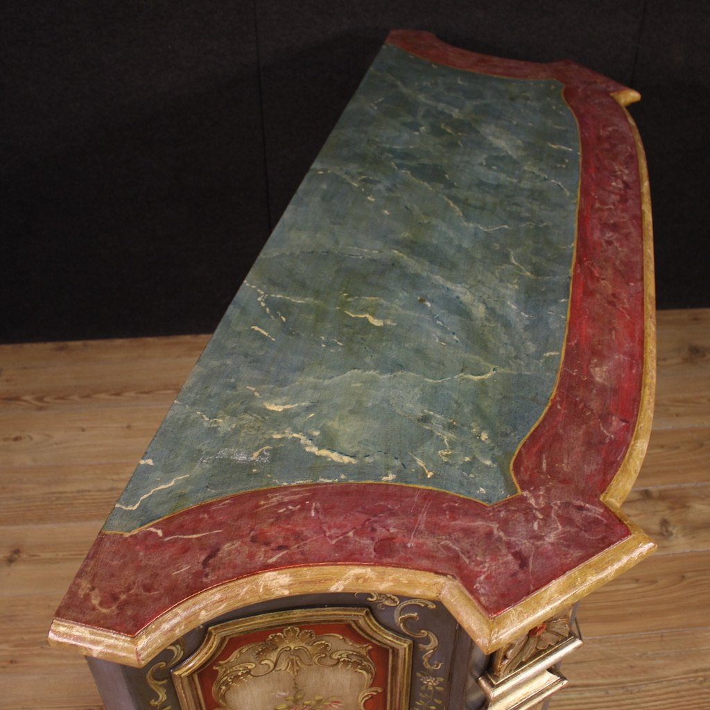 Credenza veneta laccata e dipinta del XX secolo-photo-6