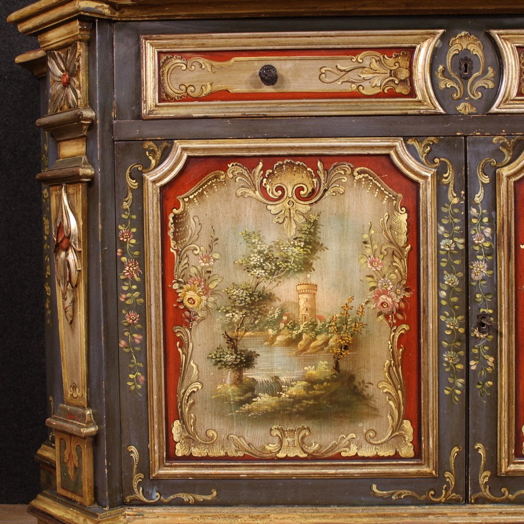Credenza veneta laccata e dipinta del XX secolo-photo-7