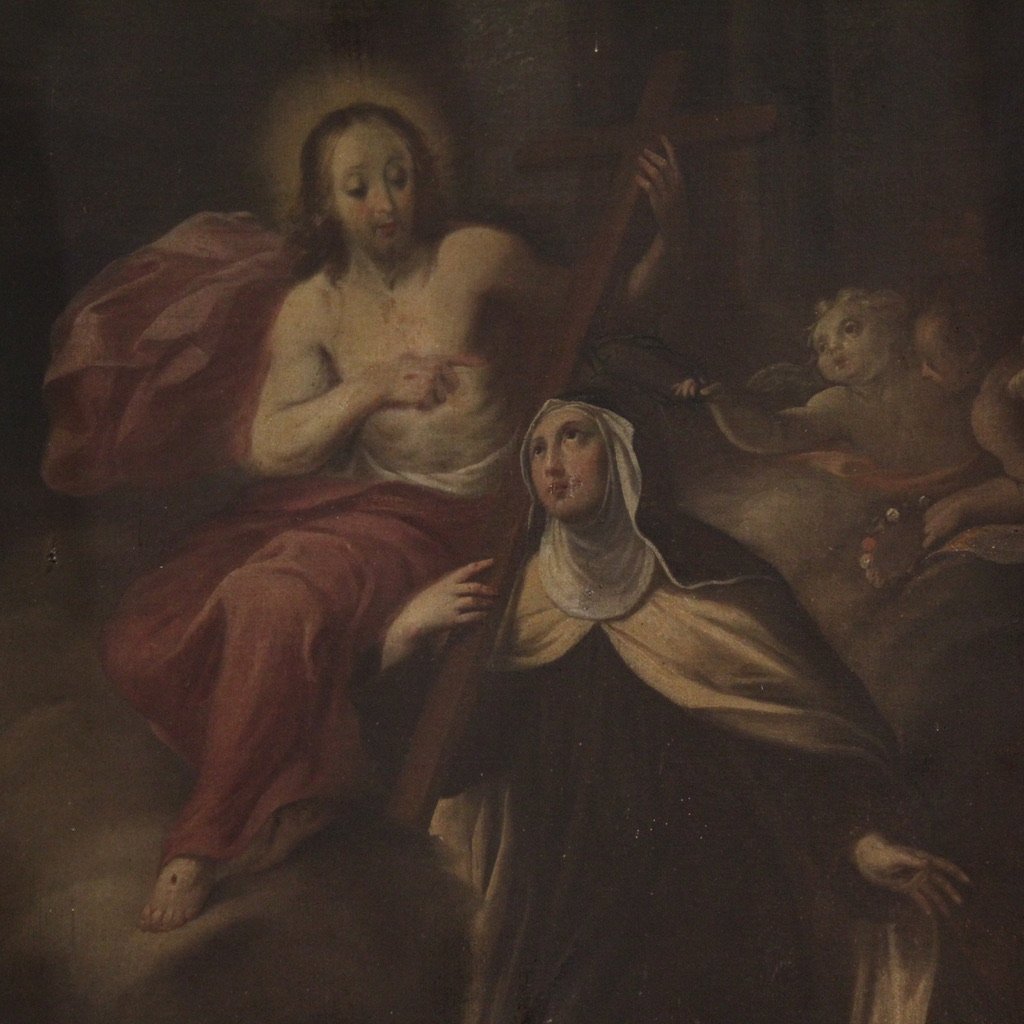 Antico dipinto toscano Santa Maria Maddalena De' Pazzi del XVIII secolo-photo-2