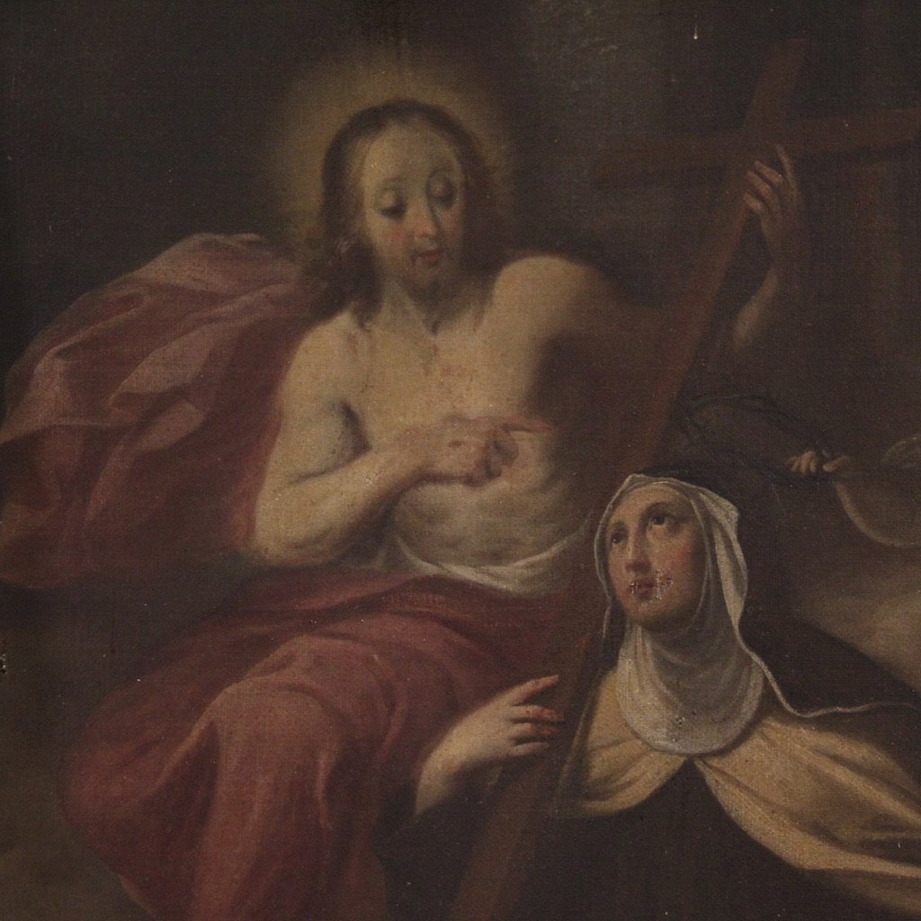 Antico dipinto toscano Santa Maria Maddalena De' Pazzi del XVIII secolo-photo-4