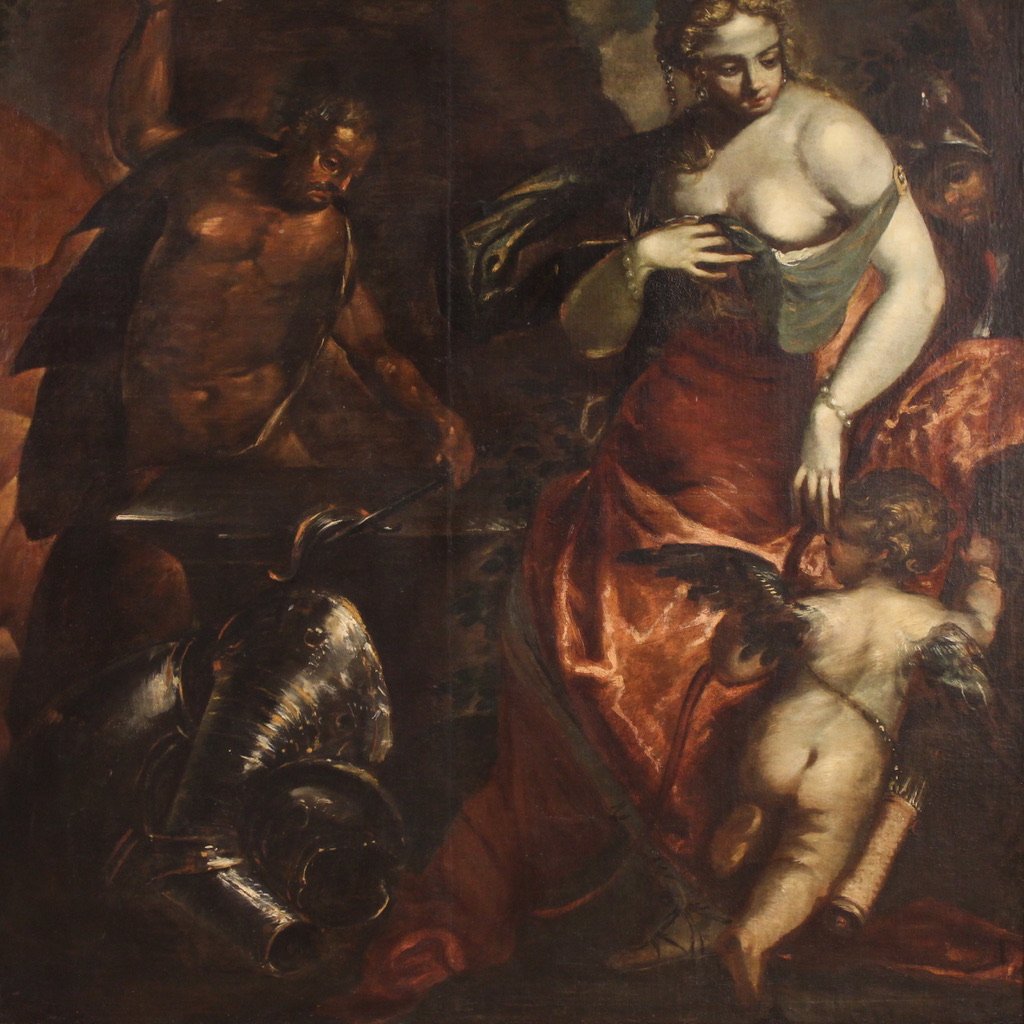 Grande dipinto mitologico del XVII secolo, Venere nella fucina di Vulcano-photo-2