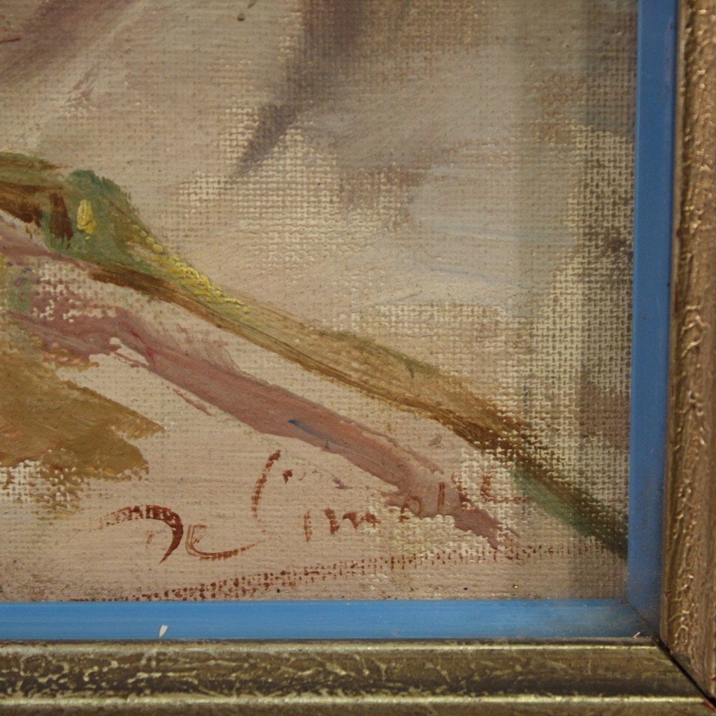 Dipinto italiano firmato ritratto di fanciulla del XX secolo-photo-3