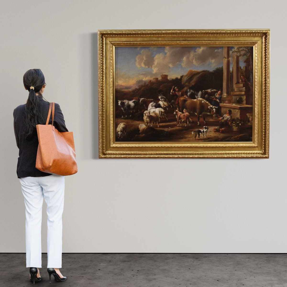 Grande quadro del XVIII, scena pastorale con rovine classiche-photo-2