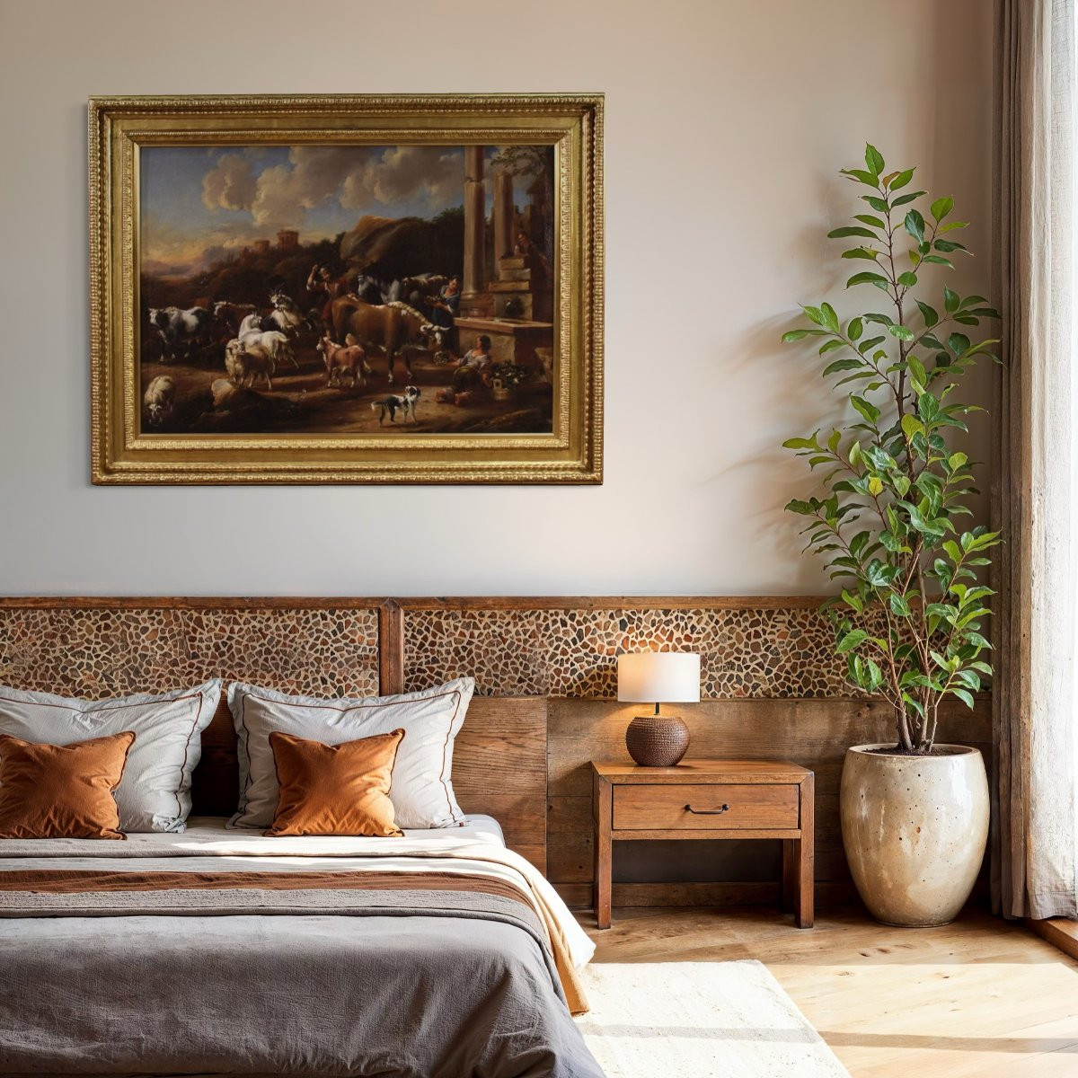 Grande quadro del XVIII, scena pastorale con rovine classiche-photo-1