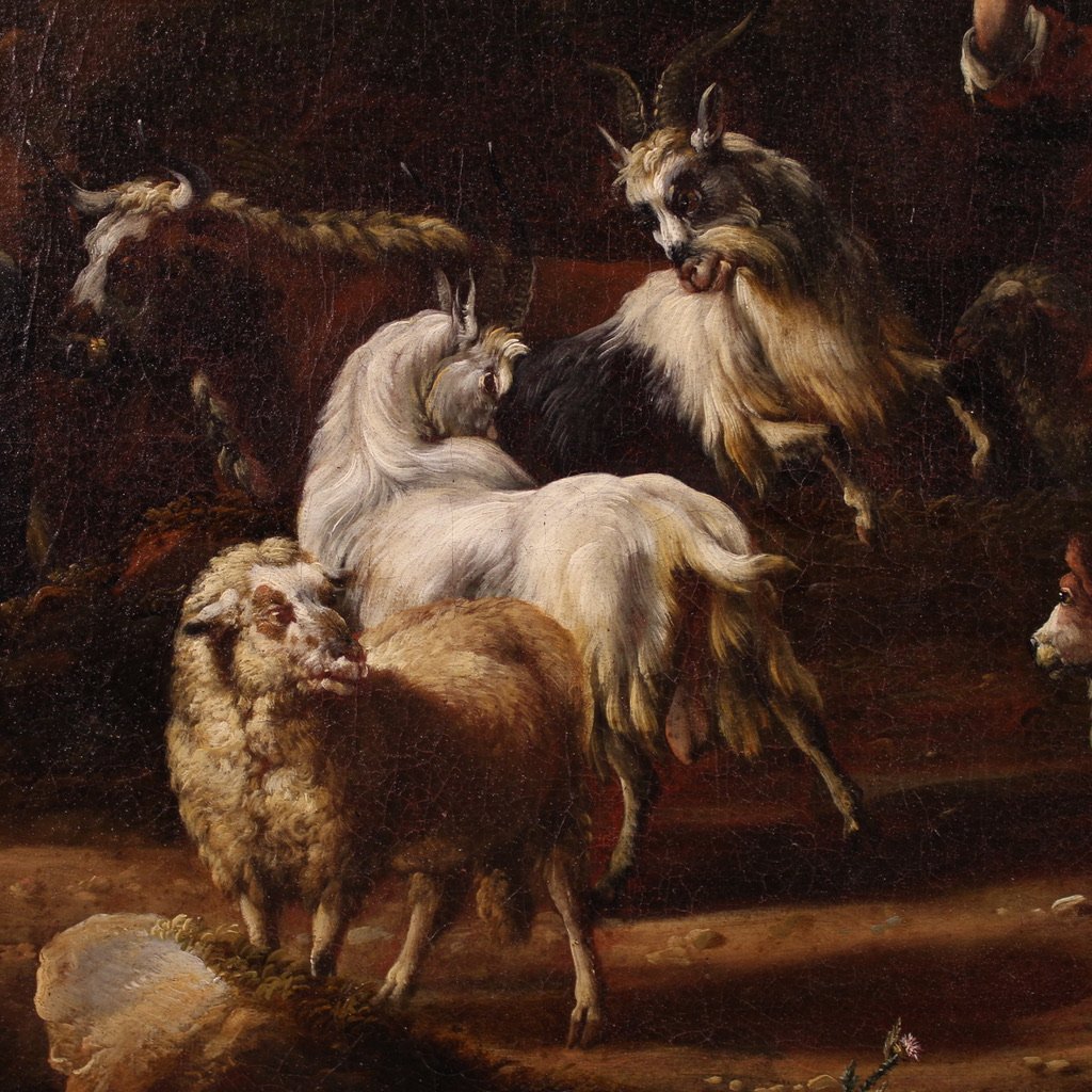 Grande quadro del XVIII, scena pastorale con rovine classiche-photo-8