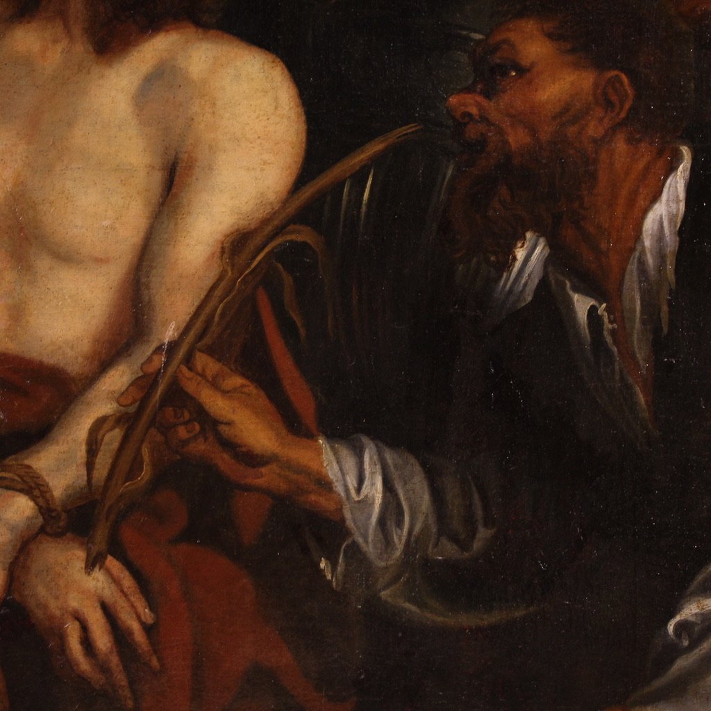 Grande dipinto fiammingo del XVII secolo, Cristo deriso-photo-2