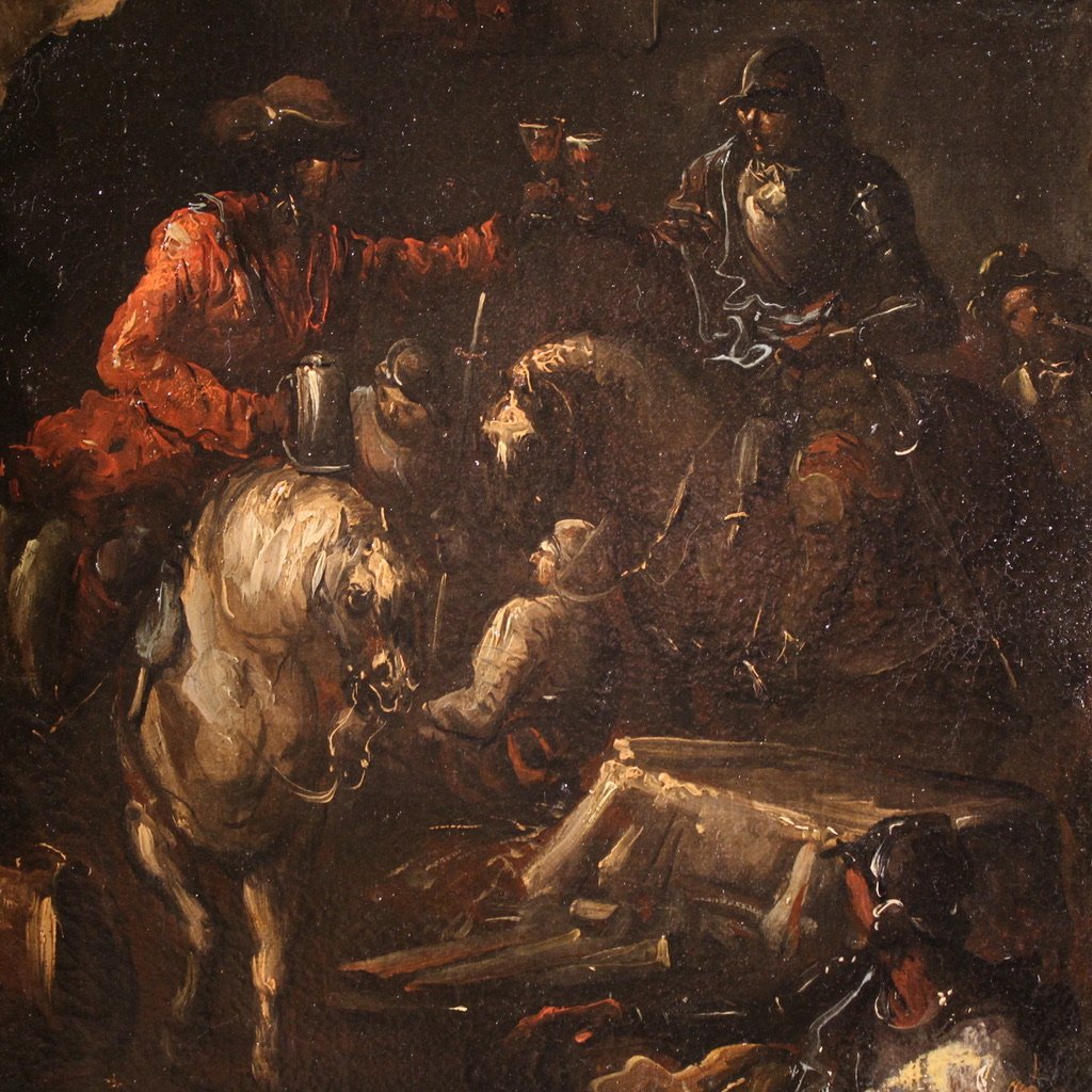 Grande dipinto paesaggio con cavalieri del XVIII secolo-photo-2
