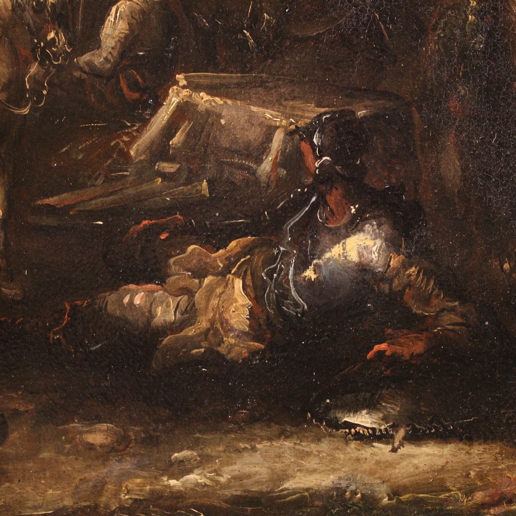 Grande dipinto paesaggio con cavalieri del XVIII secolo-photo-4